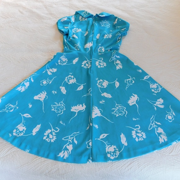Vintage flare blue floral rockabilly swing dress - Picture 7 of 8